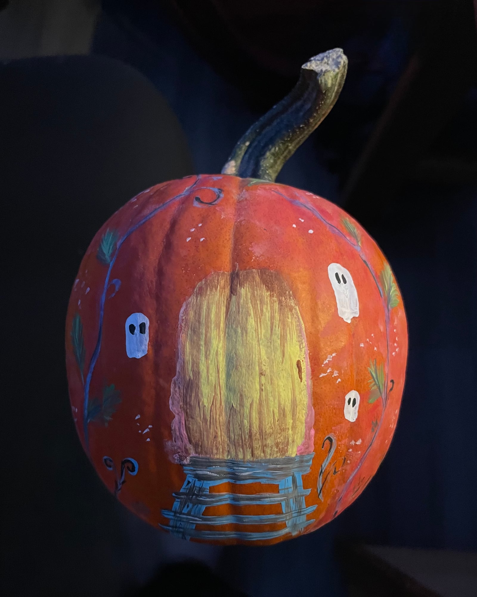 Doorway of Ghosts, Acrylic on pumpkin, 2025